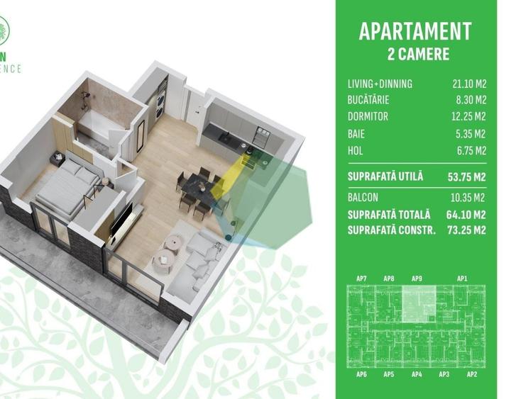 Apartament cu 2 camere semidecomandat în Vest