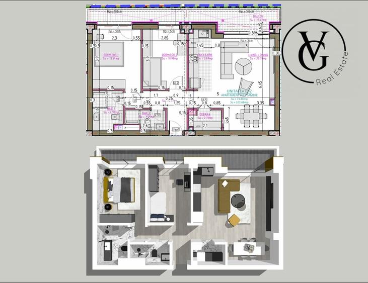 Apartament cu 3 camere decomandat în Inel II