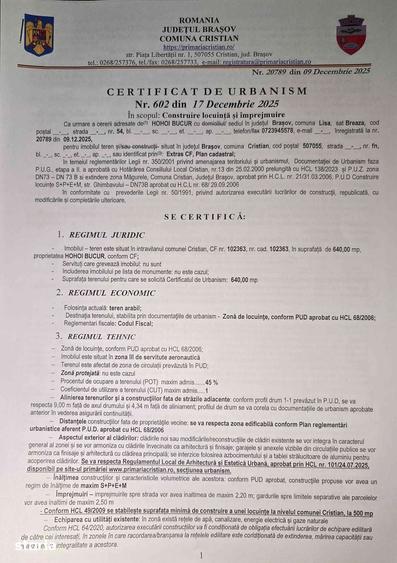 Teren de 640 mp, în Cristian