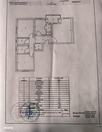 Apartament cu 3 camere, mobilat în Central