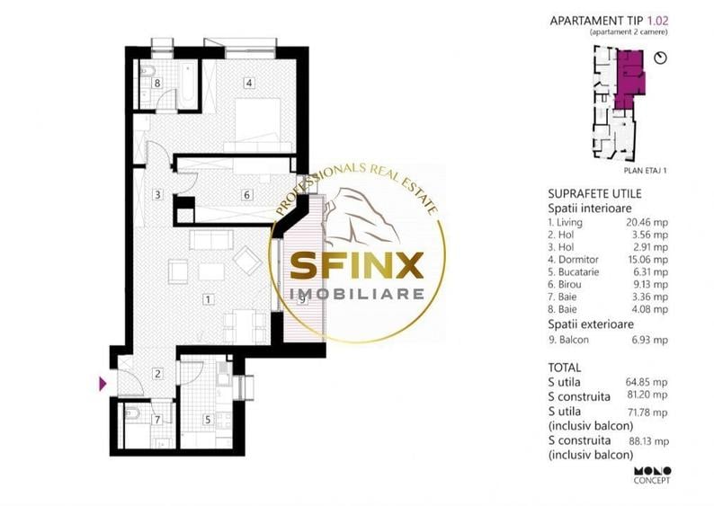 Apartament cu 3 camere în Obor