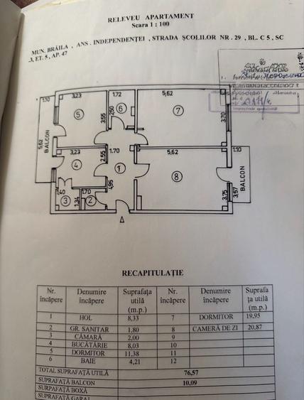 Apartament cu 3 camere decomandat în Școlilor
