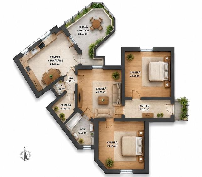 Apartament cu 4 camere decomandat în Ultracentral
