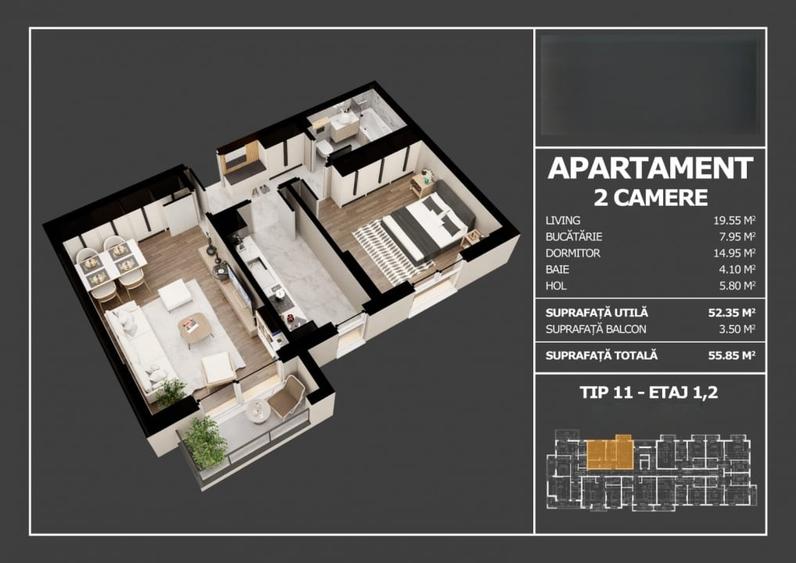 Apartament cu 2 camere decomandat în Popești-Leordeni — fotografia 2