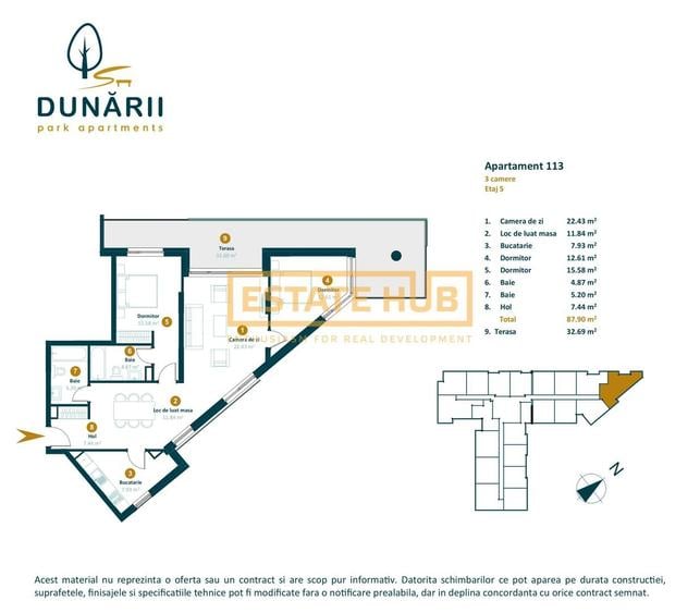 Apartament cu 3 camere semidecomandat în Între Lacuri