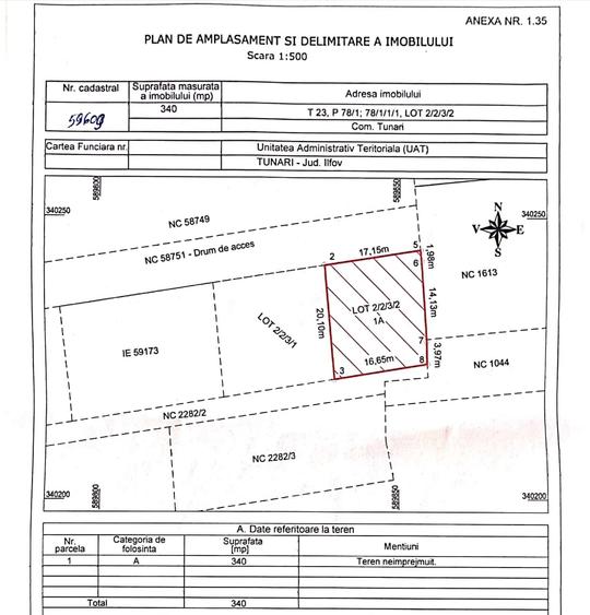 Teren Construcții intravilan de 340 mp, în Tunari