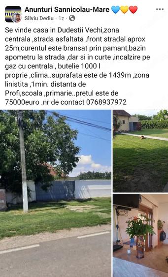 Casă cu Teren 1439 Mp în Dudeștii Vechi