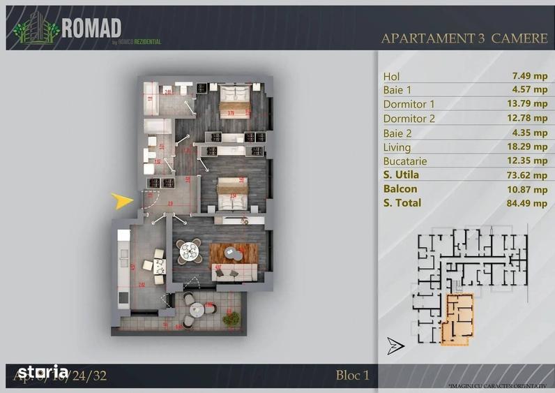 Apartament cu 3 camere în Theodor Pallady