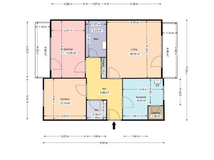 Apartament cu 3 camere decomandate, 68mp, superfinisat, mobilat si utilat, cu 2 bai si 2 balcoane - 1