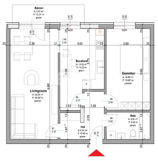 Apartament cu 2 camere decomandat în Trivale