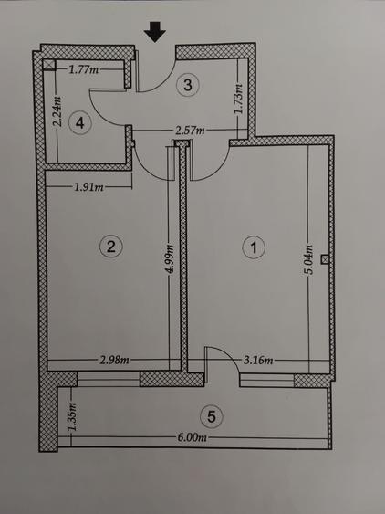 Apartament cu 2 camere semidecomandat în Dristor