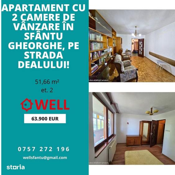 Apartament cu 2 camere de vanzare in Sfantu Gheorghe, pe str Dealului! - 1