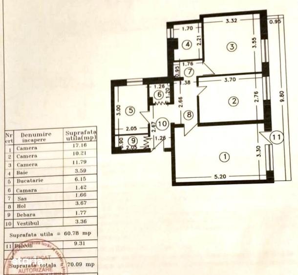Apartament cu 3 camere decomandat în Tei