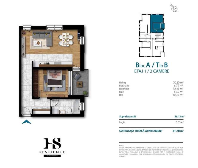 Apartament cu 2 camere în Unirii