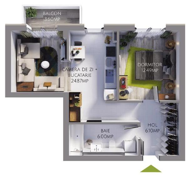 Apartament cu 2 camere decomandat în Tractorul