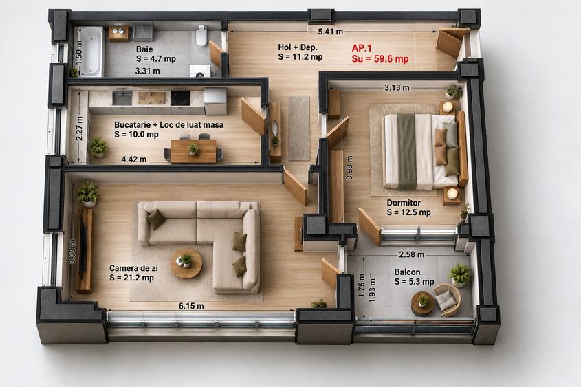 Apartament cu 2 camere decomandat în Periferie
