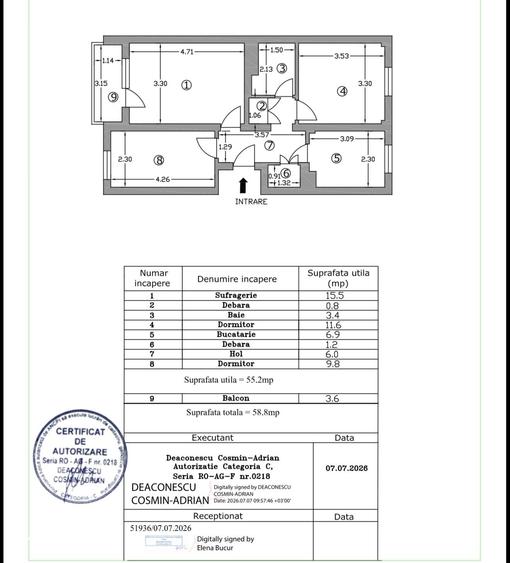 Apartament cu 3 camere decomandat în Central