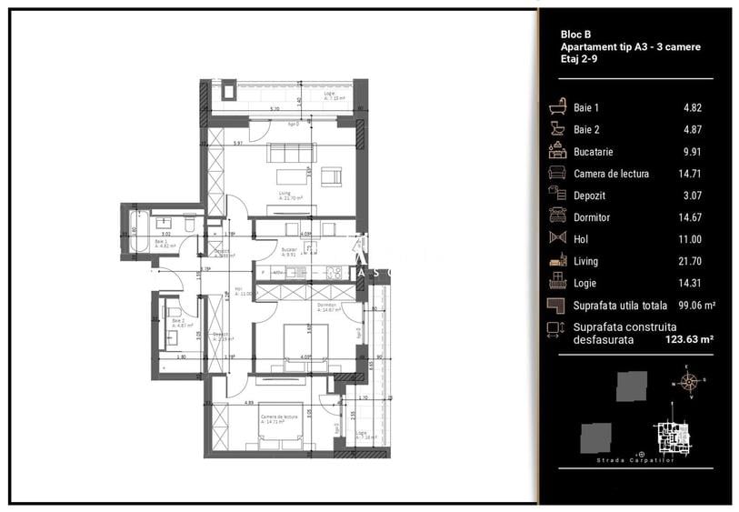 Apartament cu 3 camere decomandat în Răcădău