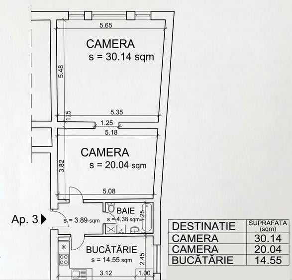 Apartament cu 2 camere semidecomandat în Gruia