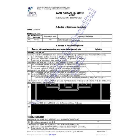 Teren Construcții intravilan de 500 mp, în Cristian