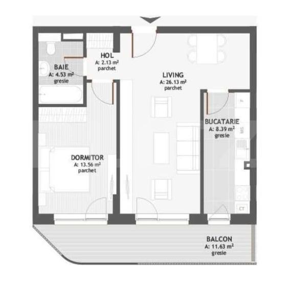 Apartament semidecomandat, 54,74 mp utili, terasa, garaj, zona Eroilor - 6
