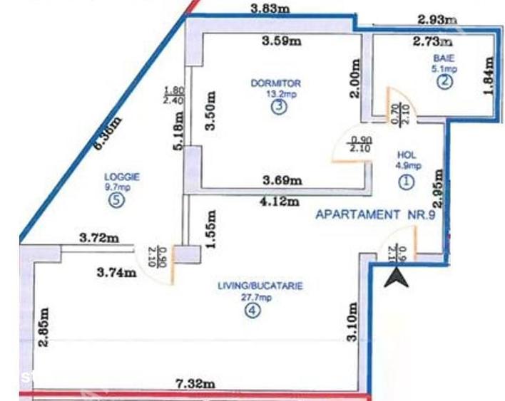 Apartament cu 2 camere, mobilat în Sud