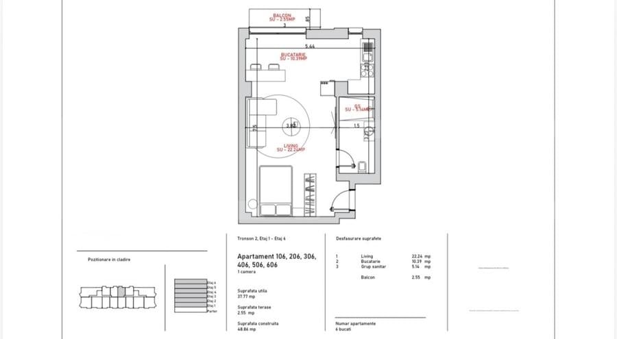 Apartament 2 camere, 58.94 mp, zona Port - 6