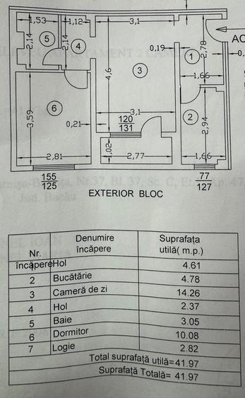 Apartament cu 2 camere semidecomandat în Berești