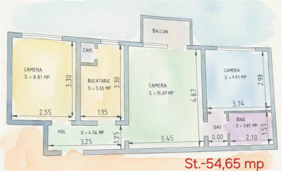 Apartament cu 3 camere semidecomandat în Tătărași