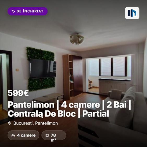 Apartament cu 4 camere decomandat, mobilat în Pantelimon