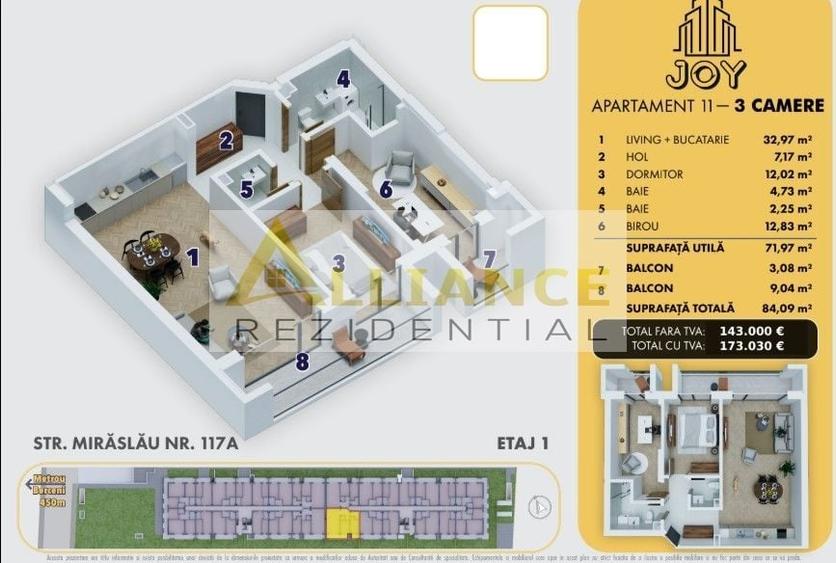 [JOY] Apartament cu 3 camere | 2 bai - 84 mp - 7