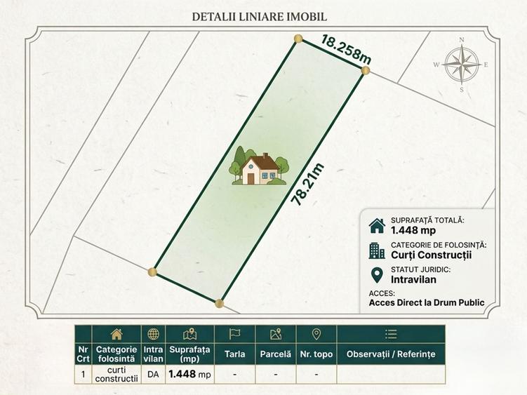 Teren Construcții intravilan de 1448 mp, în Cerneteaz