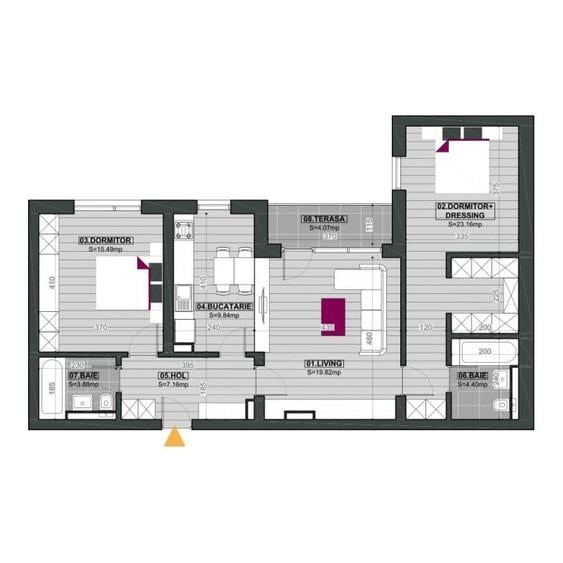 Apartament cu 3 camere semidecomandat în Aviației