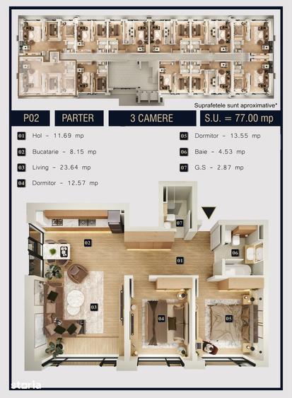 Apartament cu 3 camere în Chiajna