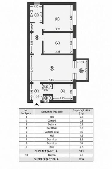 Apartament cu 3 camere semidecomandat în Dacia