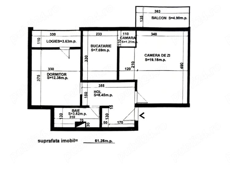 Apartament cu 2 camere decomandat în Central