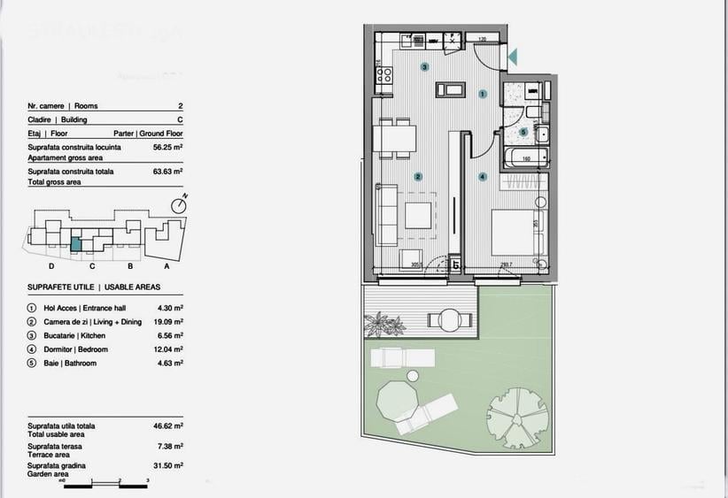 Apartament cu 2 camere în Străulești