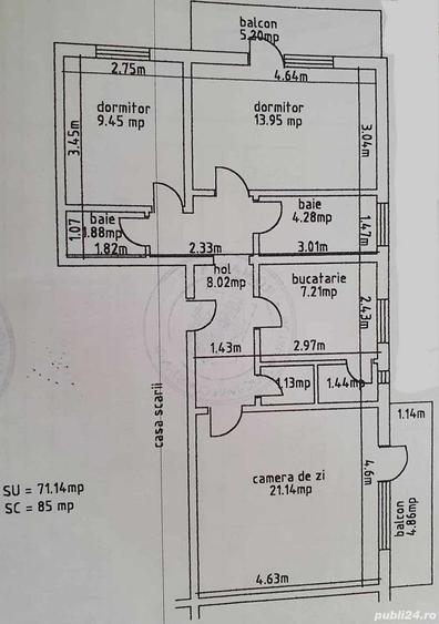 Apartament cu 3 camere decomandat în Câmpineanca