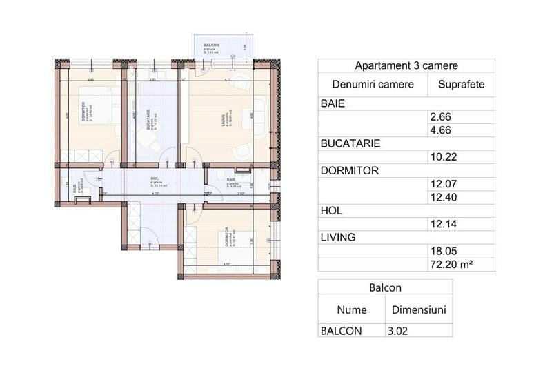 Apartament cu 3 camere decomandat în Exterior Vest
