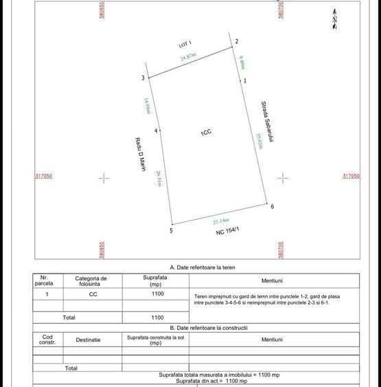 Teren Construcții intravilan de 1100 mp, în Central