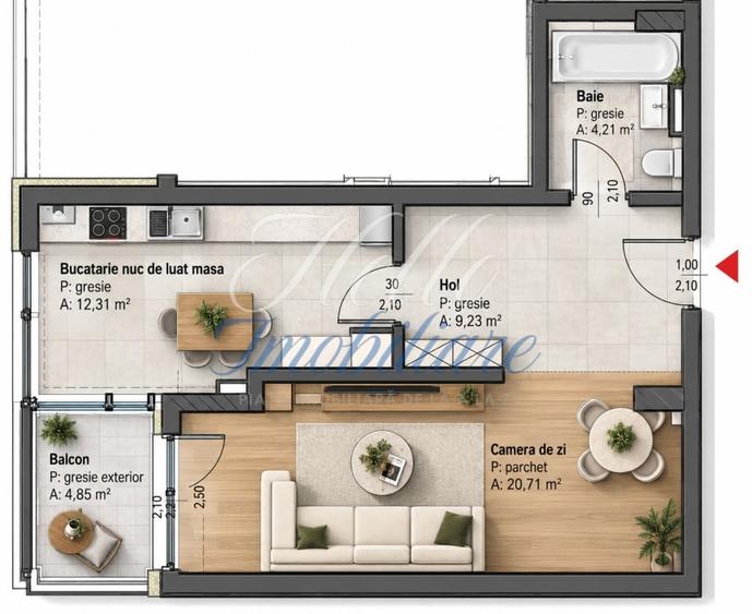 Apartament cu 2 camere semidecomandat în Sopor