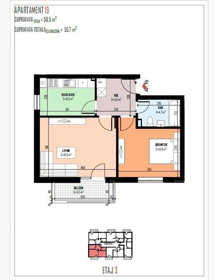 Apartament cu 2 camere decomandat în Est