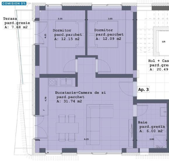 Apartament cu 3 camere în Gării