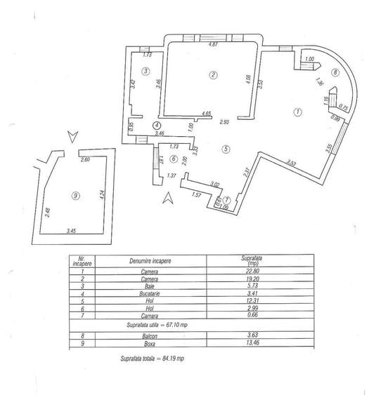 Apartament cu 3 camere în Central