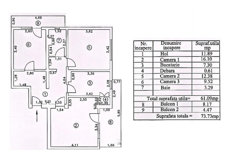 Apartament cu 3 camere în Micro 18