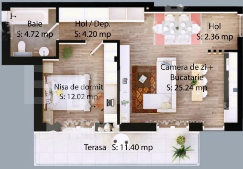 Apartament cu 2 camere decomandat în Careiului