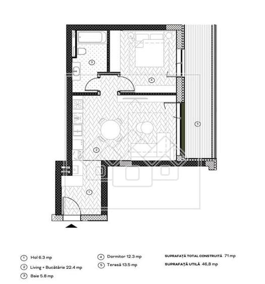 Penthouse cu 5 camere nedecomandat în Țiglari