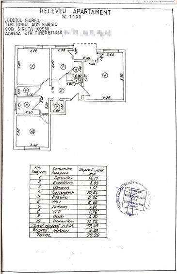 Apartament cu 3 camere, mobilat în Central
