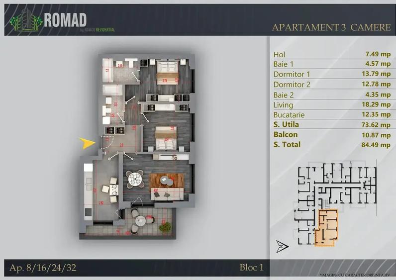 Apartament cu 3 camere decomandat în Theodor Pallady