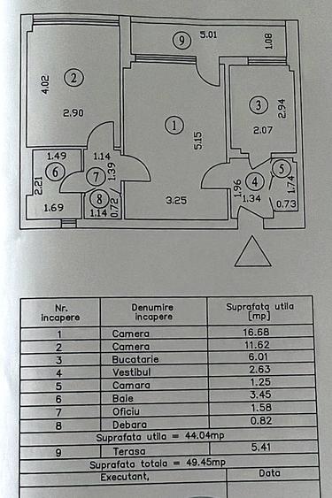 Apartament cu 2 camere semidecomandat în P-ța Muncii